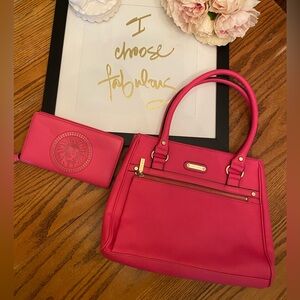 Anne Klein Hot Pink Handbag and Wallet Set EUC